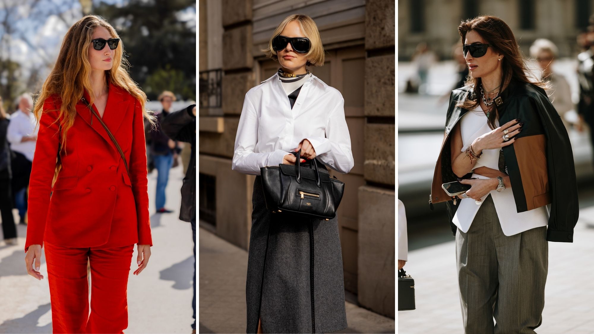 three style women wearing sunglasses during paris fashion week in 2026