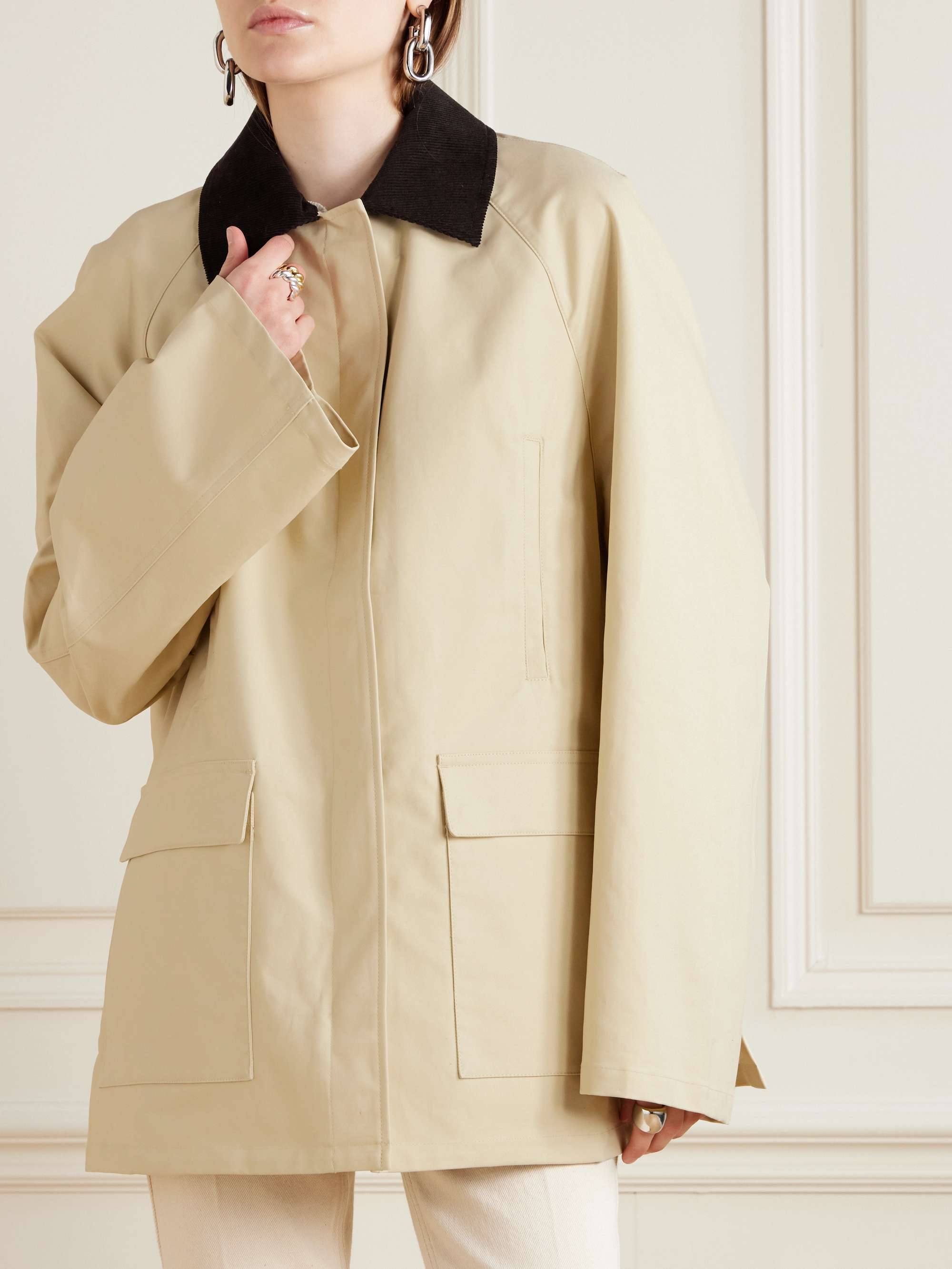 Corduroy-Trimmed Coated-Canvas Jacket