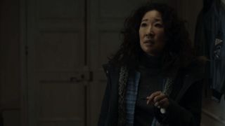Eve, in the season 1 finale, wearing her fur-lined coat before confronting Villanelle.