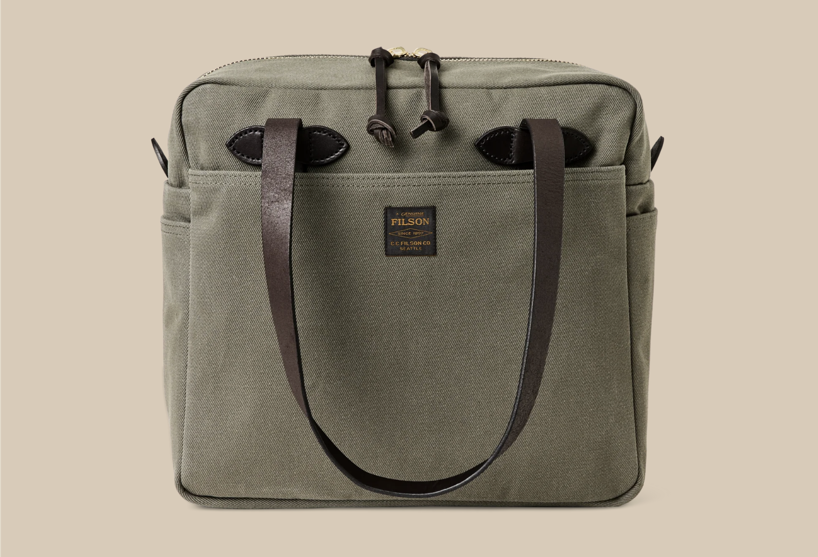 Otter green Filson rugged twill zippered tote bag