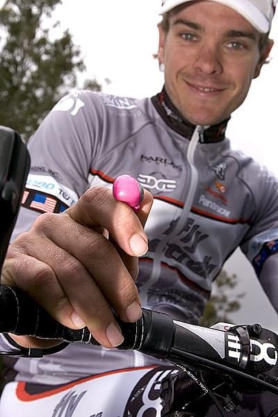 David Kemp (Fly V Australia) dedicated his stage two win to his nephew Sam Wilson who is recovering from recent surgery by displaying this purple toy as a symbol to Sam's struggle.