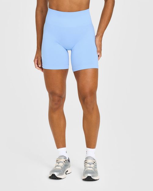 Effortless Seamless Shorts With White Logo | Powdered Blue