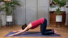 Woman performing the puppy pose yoga stretch