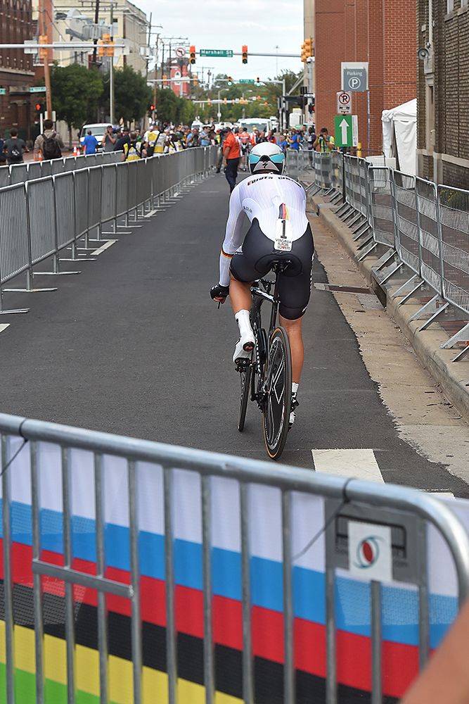 Tony Martin (Germany) finishing the elite men's time trial in Richmond