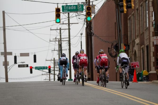 The climb through the finish line split the field late in the race.