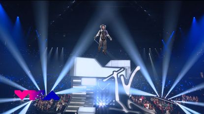 NEWARK, NEW JERSEY - AUGUST 28: (EDITORS NOTE: This image is a screengrab in order to see the augmented reality MTV used during the awards show) A view of AR Johnny Depp dressed as an astronaut during the 2022 MTV VMAs at Prudential Center on August 28, 2022 in Newark, New Jersey. (Photo by MTV VMA 22/Getty Images)