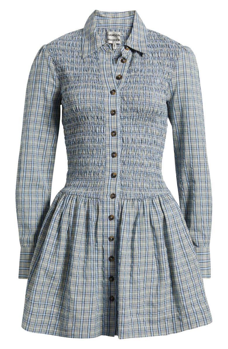 Bora Smocked Bodice Long Sleeve Organic Cotton Seersucker Minidress
