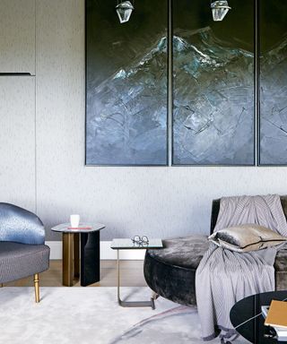 Modern living room with minimalist monochrome interior