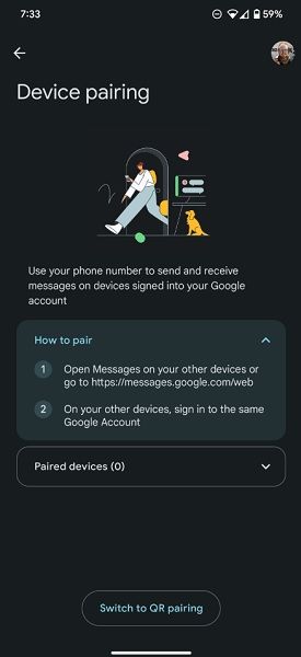 Google will instruct users on how to pair their account on other devices with Messages.