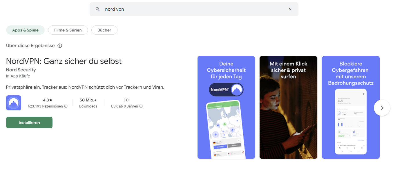 NordVPN Installation via Google Play Store