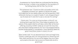 Charlie Watts No Filter tour statement