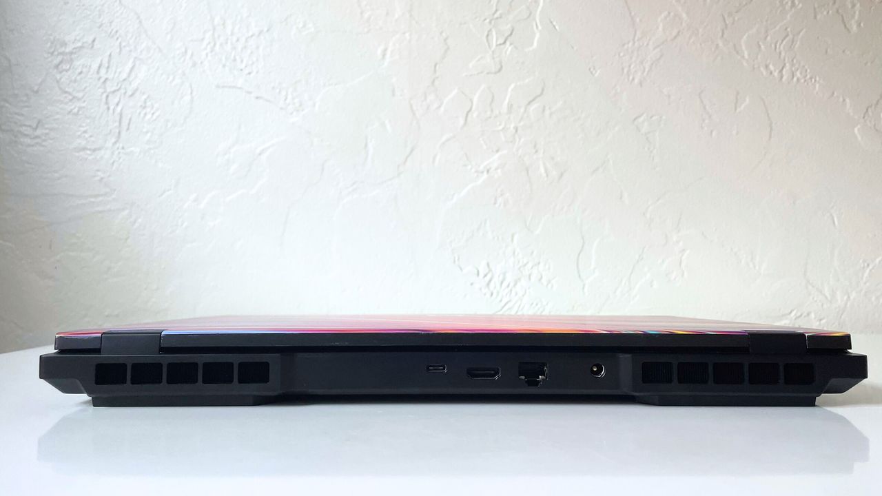 Close up of the ports on the back edge of the Origin EON16-X