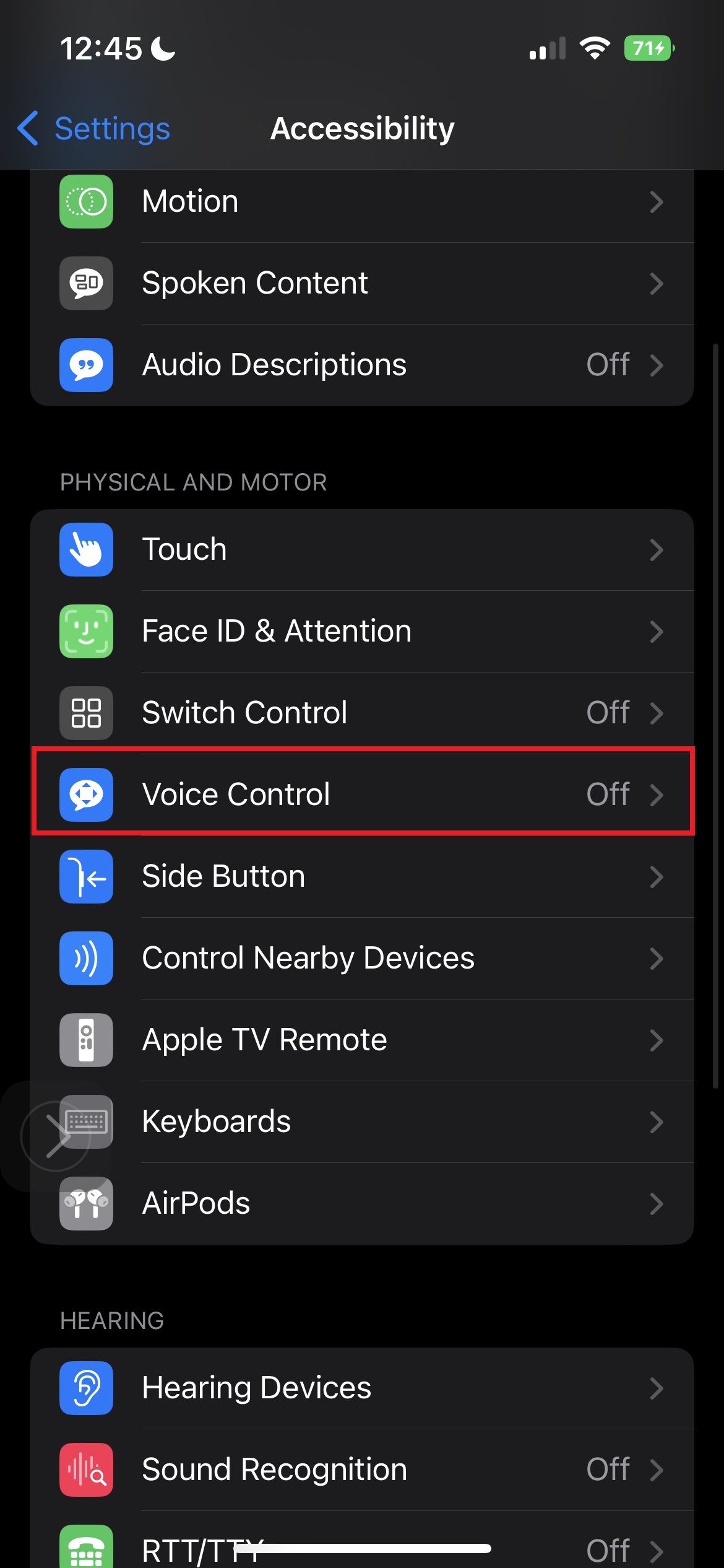 Pengaturan Suara Kontrol iOS 16