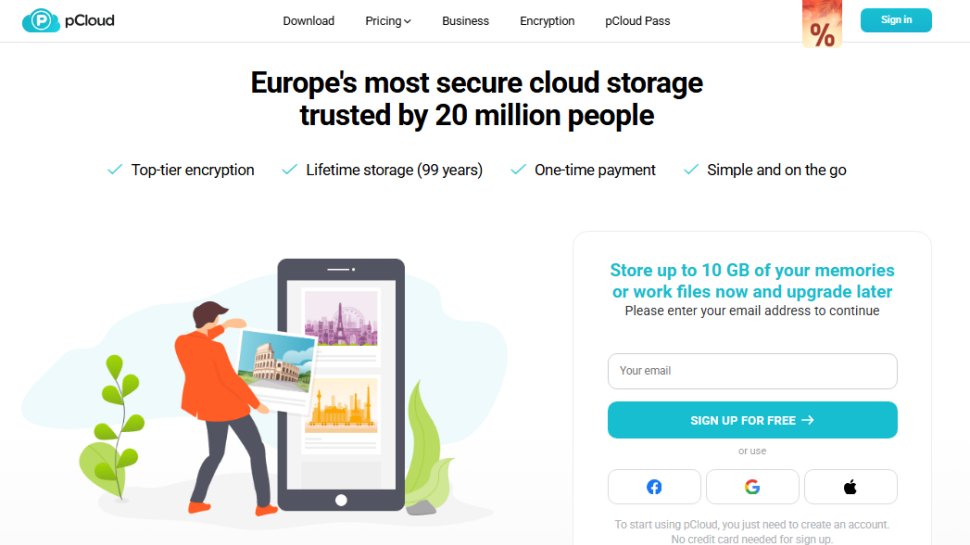 Website screenshot of pCloud (August, 2025)
