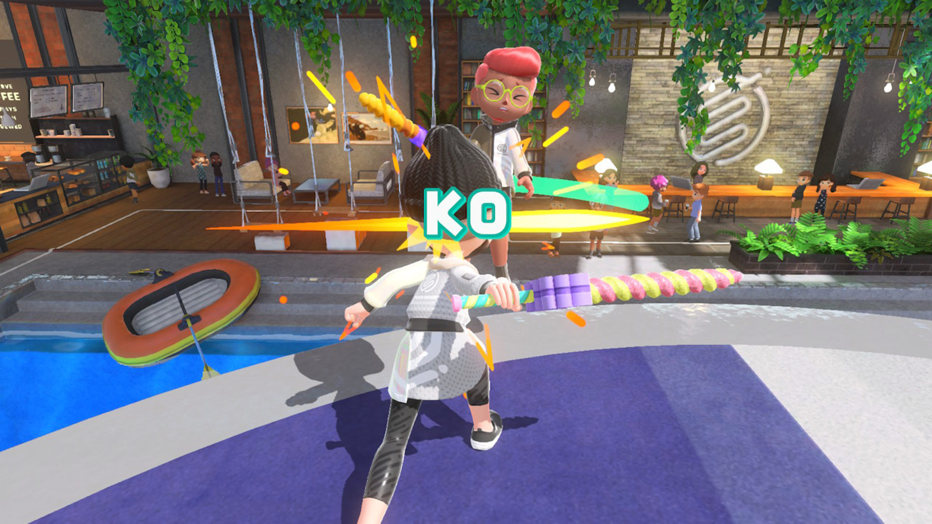 A screen from Nintendo Switch Sports showing the chambara mini-game