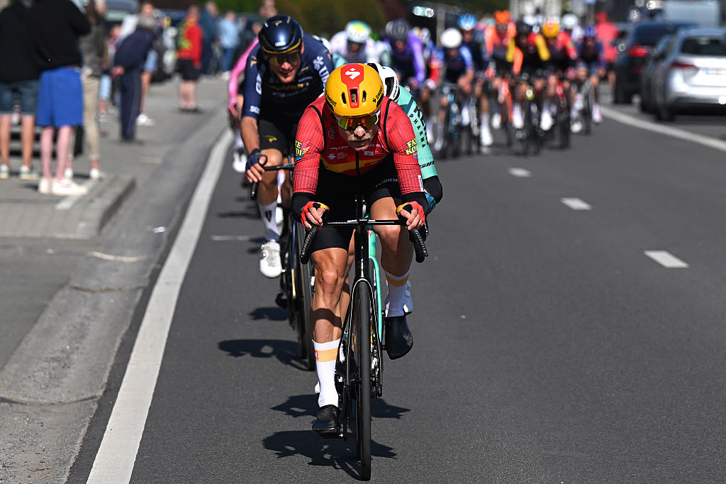 Magnus Cort of Uno-X Mobility attacked early during Liege-Bastogne-Liege.