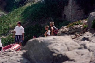 Britain's Lady Diana spending holidays with her son Harry near the property of her friend Dodi Al-Fayed in Saint Tropez, on the French Riviera.