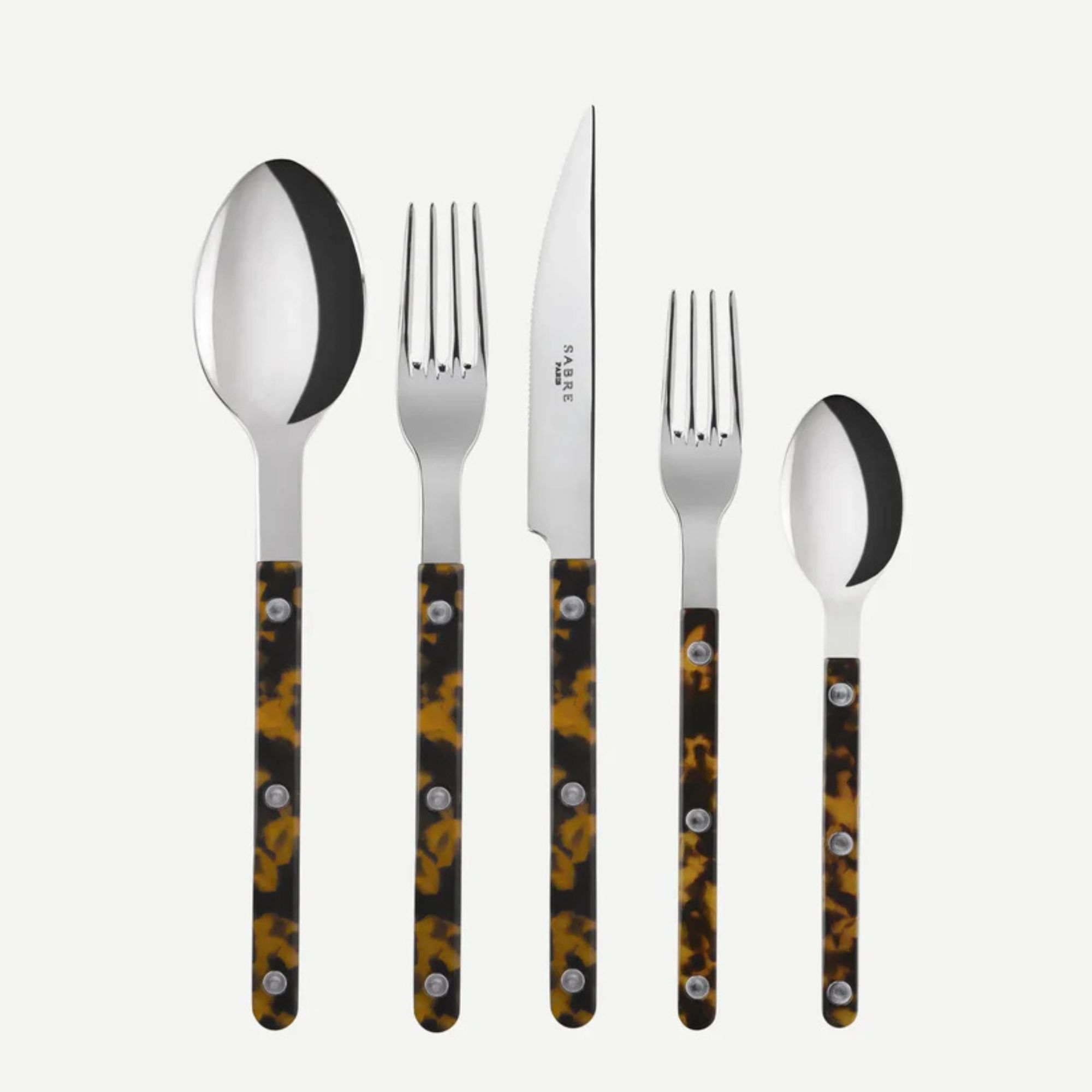 Silver 5-piece cutlery set with tortoiseshell handles