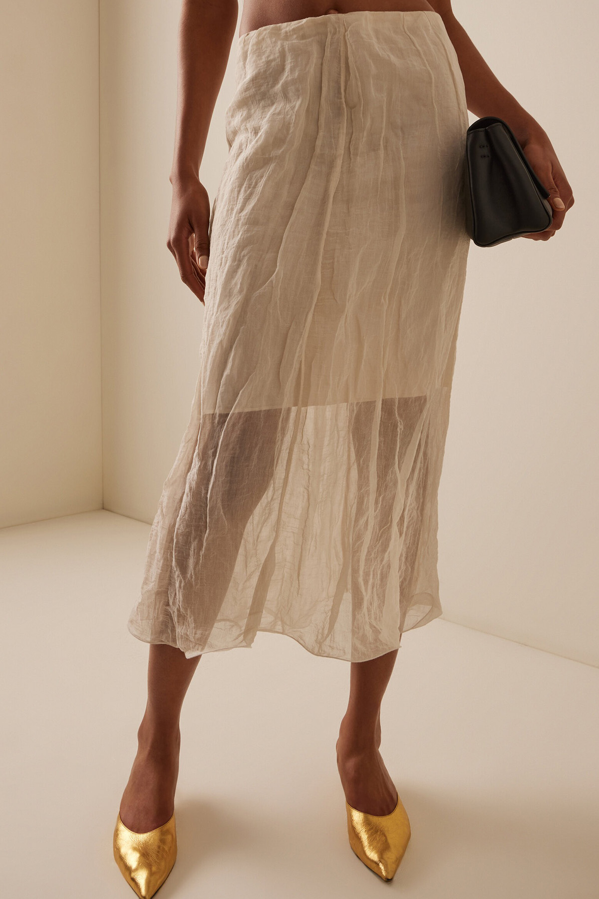Brandon Maxwell The James Low-Rise Metallic Organza Midi Skirt 
