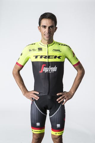 Alberto Contador models Trek-Segafredo's high-vis training kit. The 2017 version will be revealed January 13.
