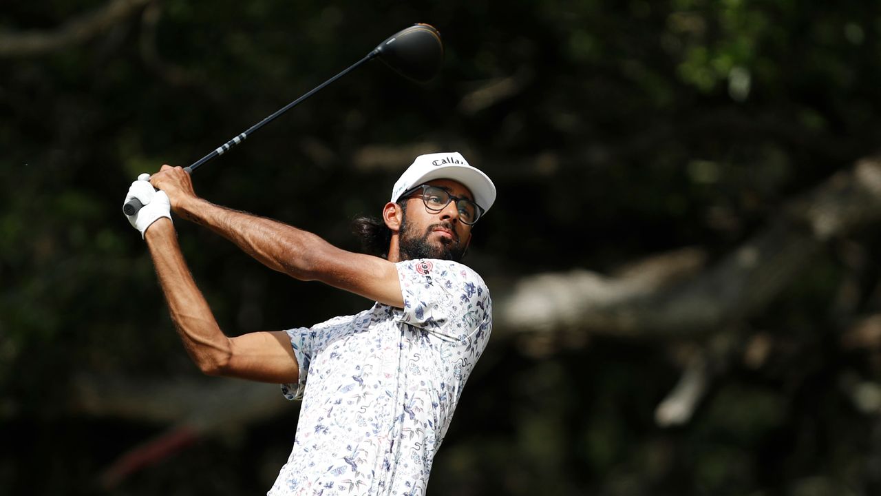 Akshay Bhatia hitting driver during round three of the 2024 Valero Texas Open