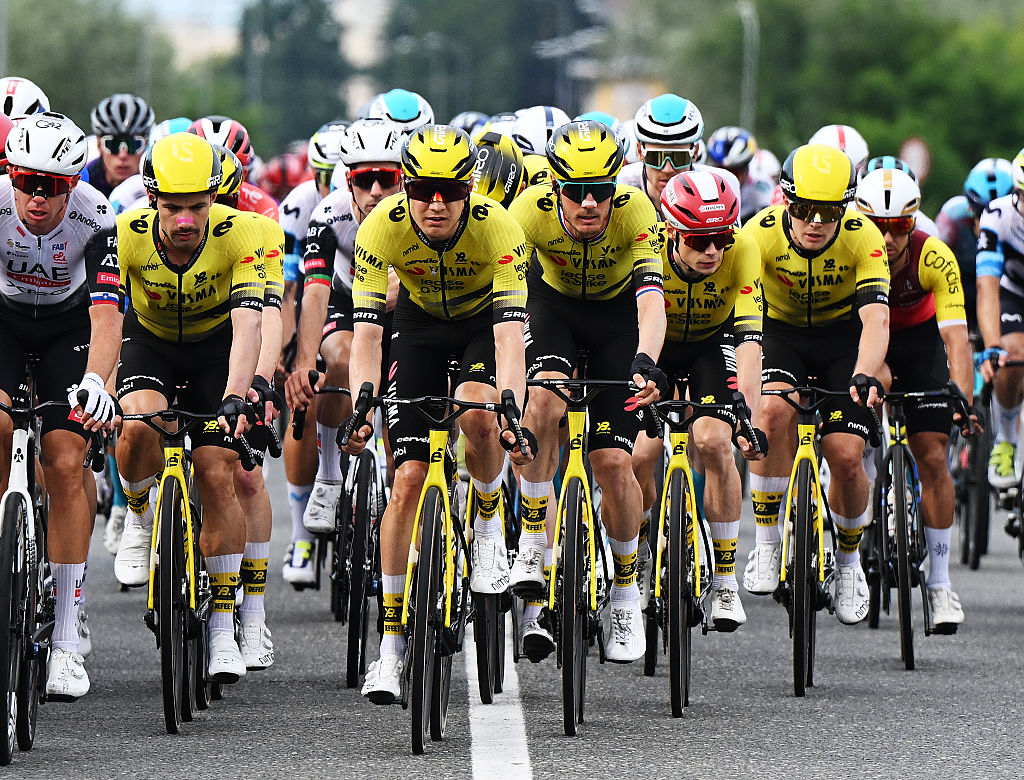 Visma-Lease a bike during stage one of 2025 Vuelta a España