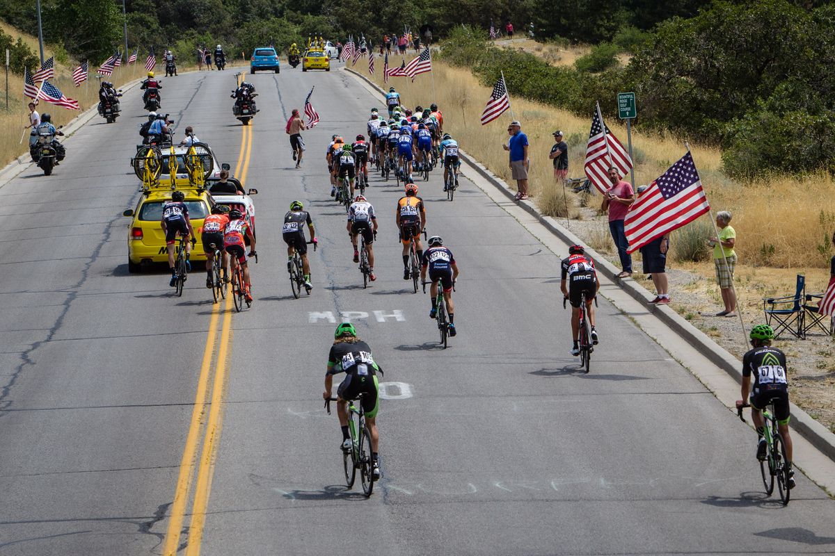 Riders come out the back as the group climb Bountiful Bench