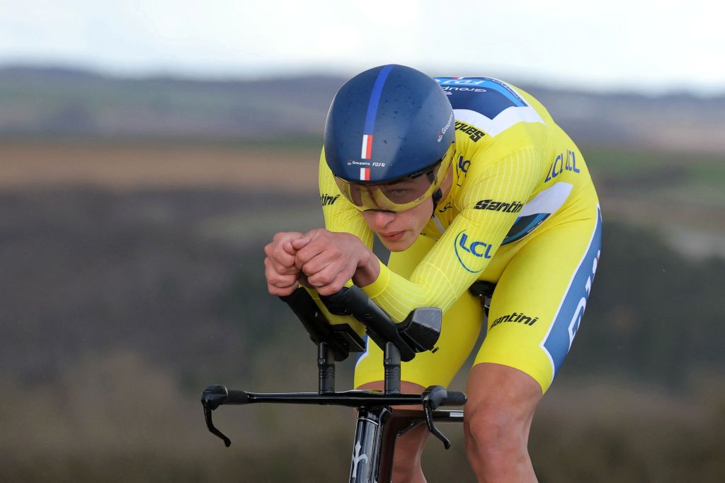 Groupama-FDJ New Zealand Cyclist Laurence Pithie competes during the 3rd stage of the Paris-Nice cycling race, 26,9 km team time trial between Auxerre and Auxerre, on March 5, 2024. (Photo by Thomas SAMSON / AFP)