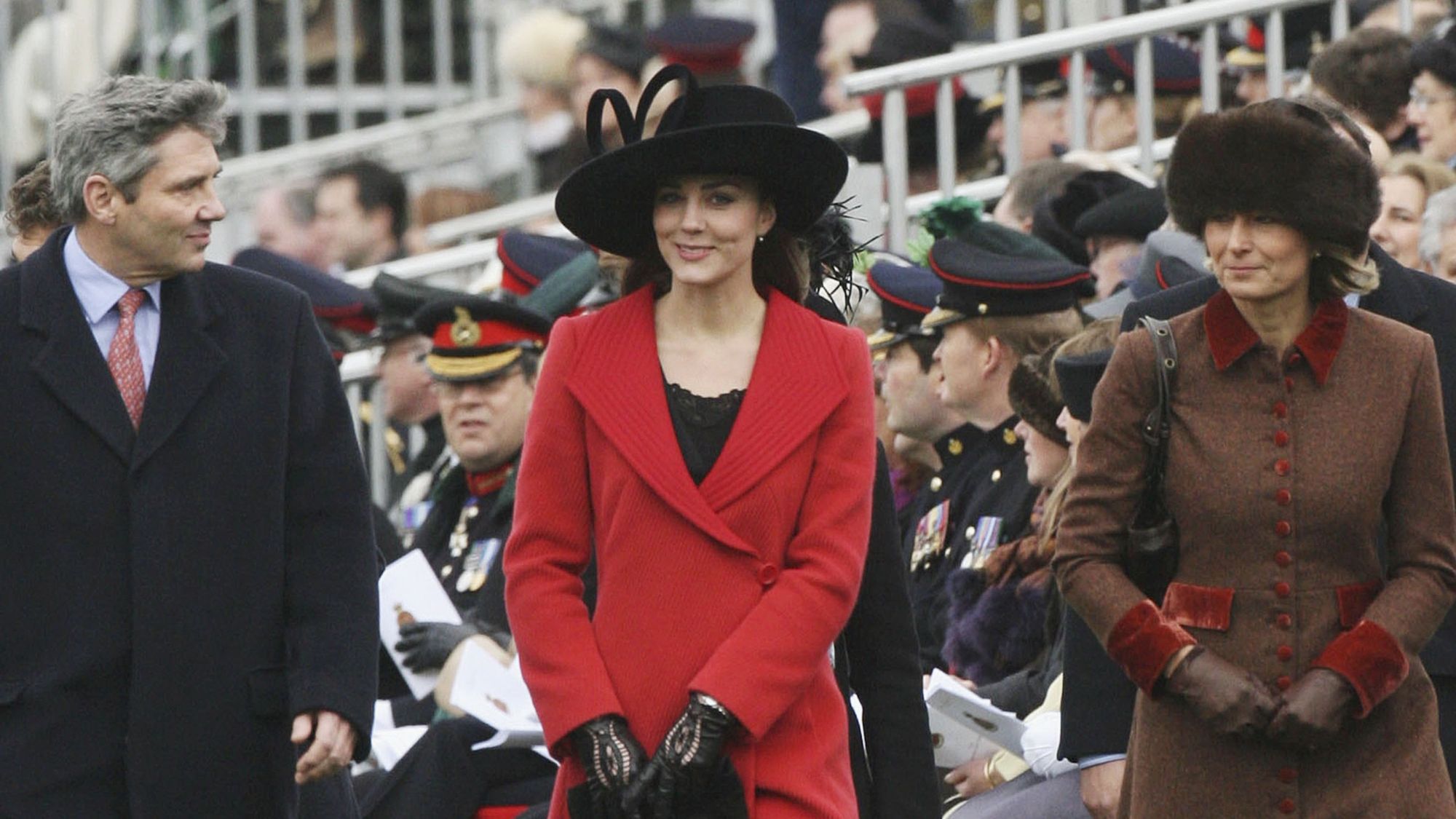 Kate Middleton attends the Sandhurst Parade with Carole and Michael Middleton in 2006
