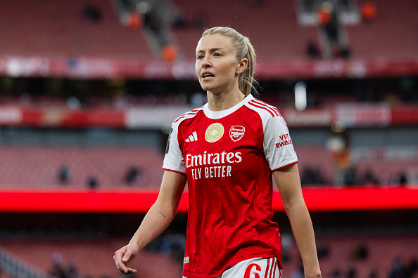 LONDON, ENGLAND - FEBRUARY 8: Leah Williamson of Arsenal Women during the Barclays Women's Super League match between Arsenal and Manchester City at Emirates Stadium on February 8, 2026 in London, England.