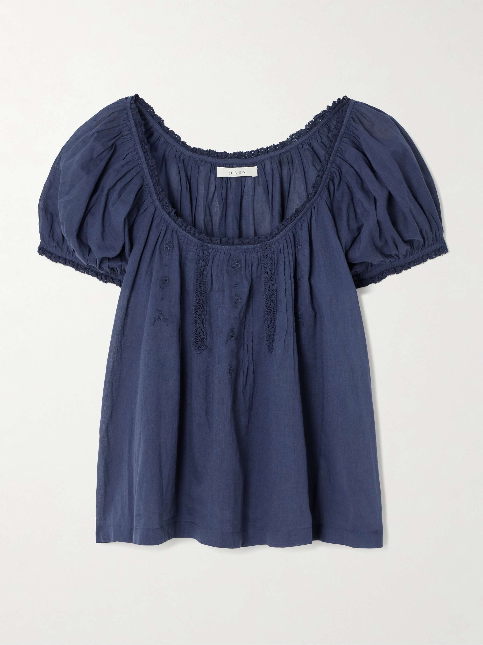 Frederica Lace-Trimmed Organic Cotton-Voile Blouse