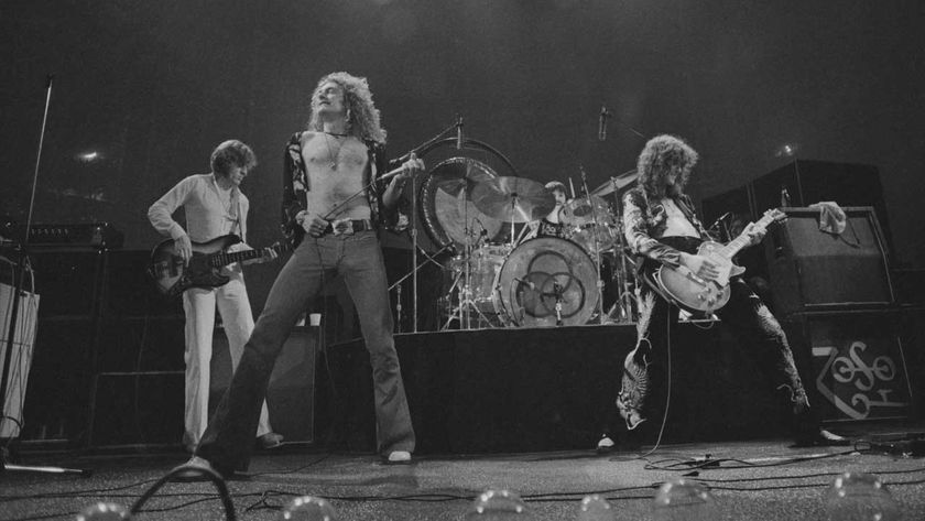 Led Zeppelin onstage at Earls Court in 1975