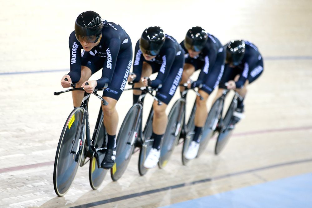 Rushlee Bushanan, Lauren Ellis, Jaime Nielsen and Georgia Williams of New Zealand compete in the 3rd and 4th final of the Womens Team Pursuit