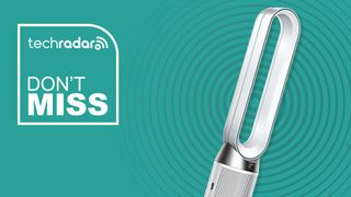 Dyson fan on a teal background, with Don't Miss graphic