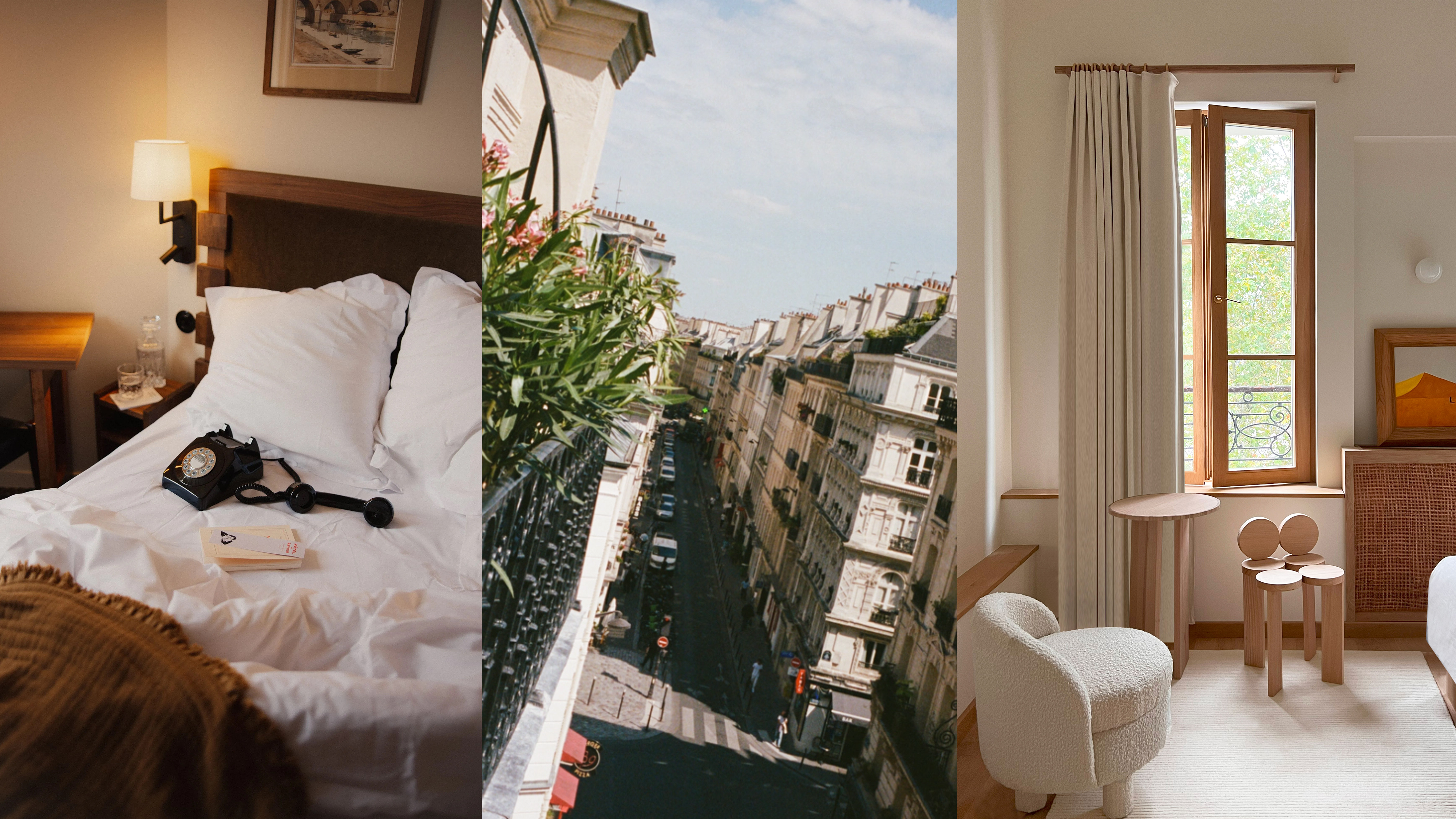 Collage of the best new affordable hotels in Paris.