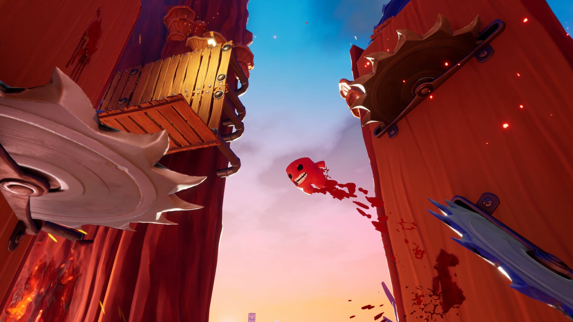 A screenshot of the upcoming PS5 game, Super Meat Boy 3D