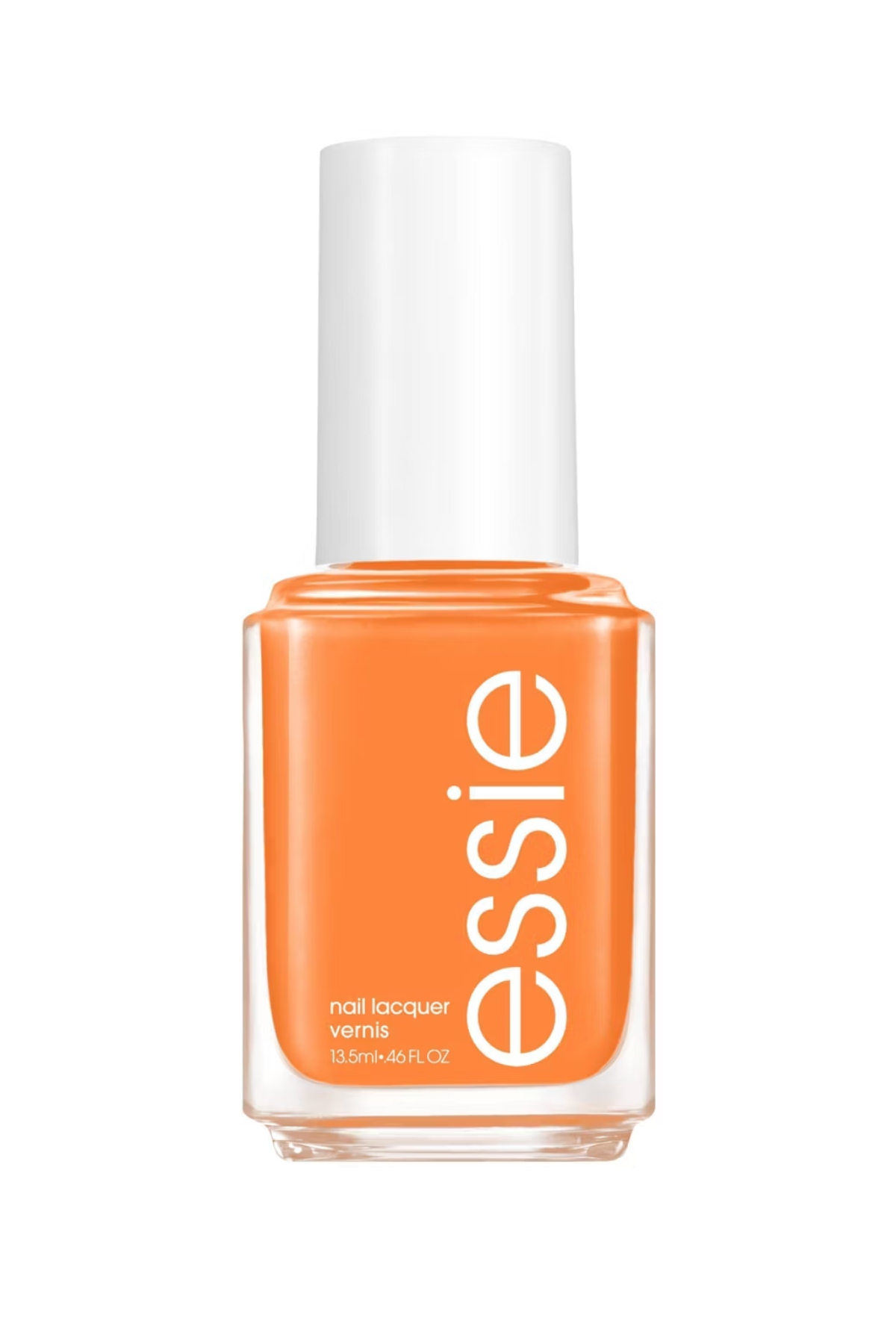 orange nail polish in a glass bottle