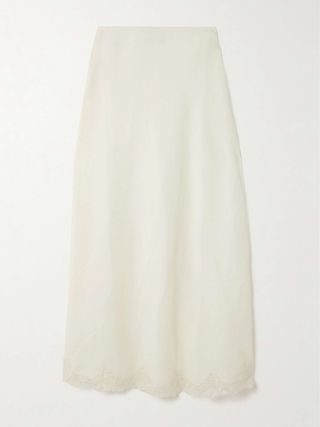 Crystal Lace-Trimmed Linen-Blend Midi Skirt