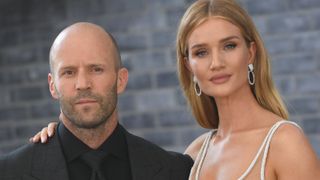 English actor Jason Statham and English model Rosie Huntington-Whiteley attend the world premiere of "Fast & Furious presents Hobbs & Shaw," at the Dolby Theatre in Hollywood California, July 13, 2019.
