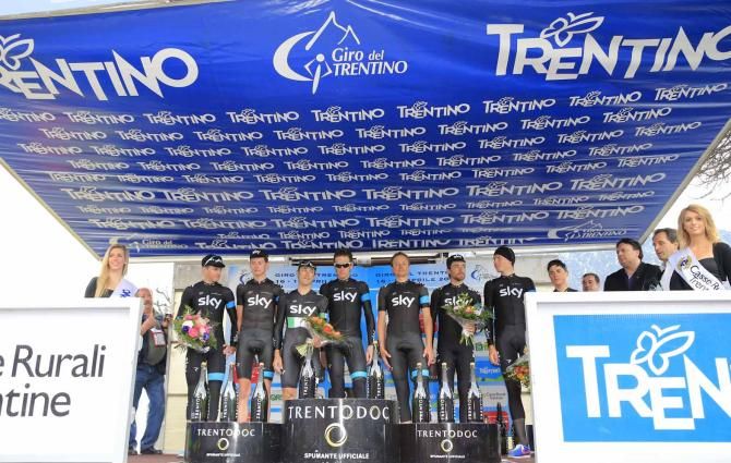 Team Sky are feted on the podium.