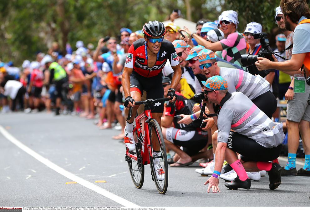 Richie Porte (BMC Racing) on the attack on Willunga Hill