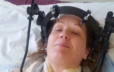 Karen McCord in her halo after breaknig her neck in fall