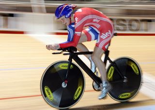 Joanna Rowsell on her way to winning the women's individual pursuit at the Melbourne world cup