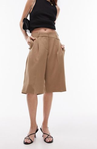 Crossover Waist Knee Shorts