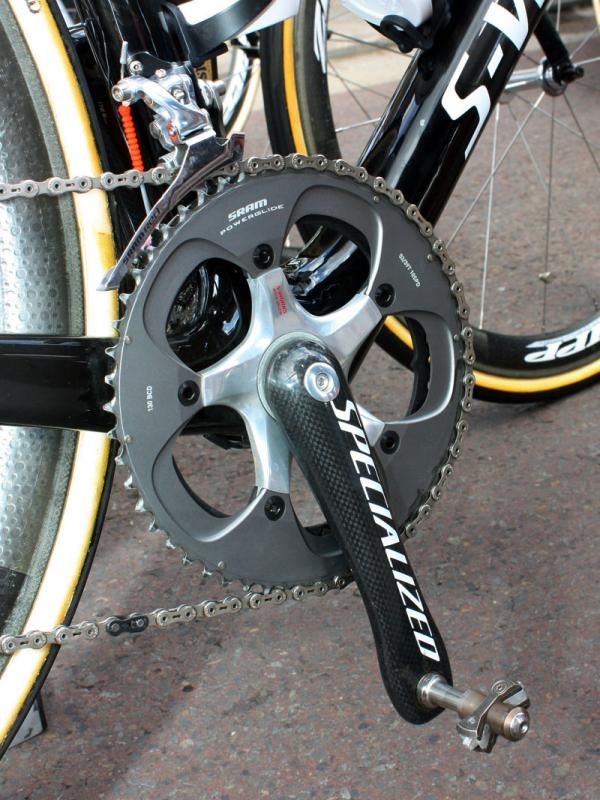 Saxo Bank riders went with bigger 53/44T chainrings for their run at Stage 3.