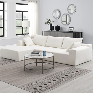Affordable modern white L-shaped sofa from Amazon.