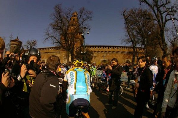 USA's Lance Armstrong (Astana) makes his way to the sign in for the Milano-Sanremo.