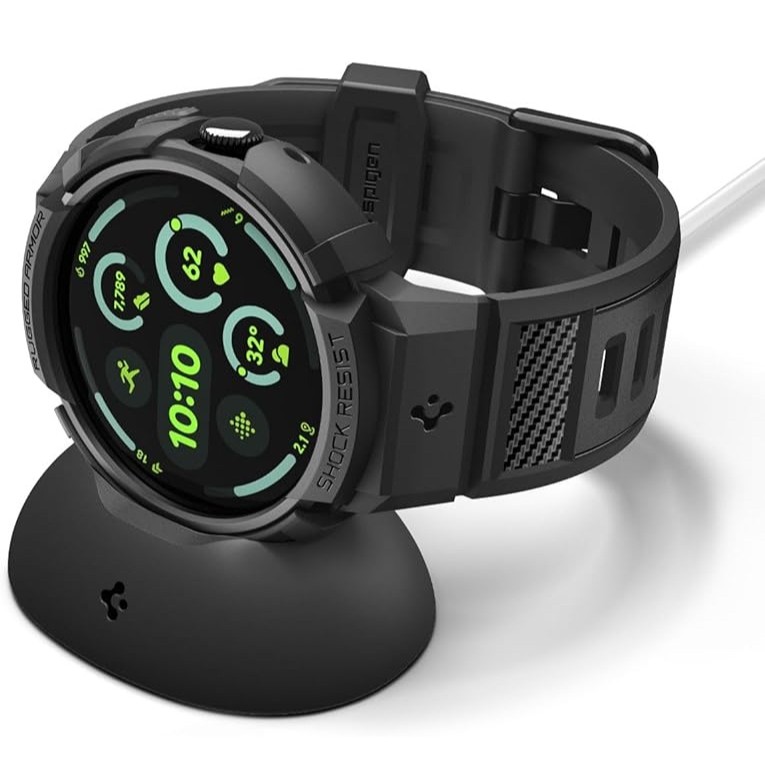 Spigen Rugged Armor Pro for Google Pixel Watch 4 with Charger Stand (41mm, 45mm)