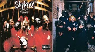 Slipknot's 1999 self-titled debut album and right, the band circa 2000