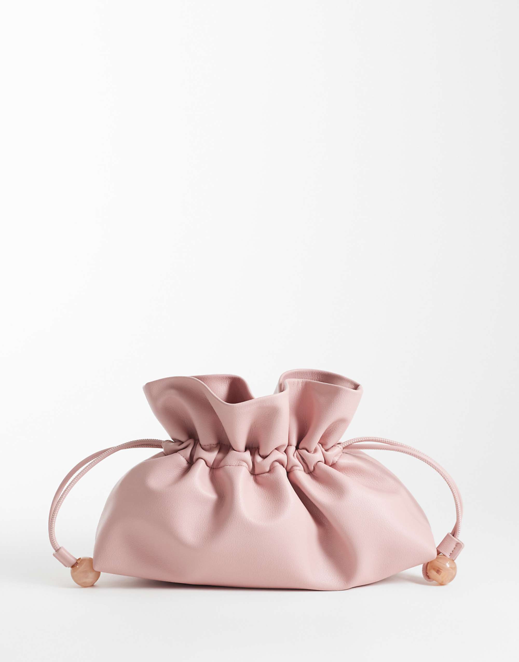 Asos Design Ruched Resin Ball Pouch Clutch Bag With Detachable Shoulder Strap in Light Pink